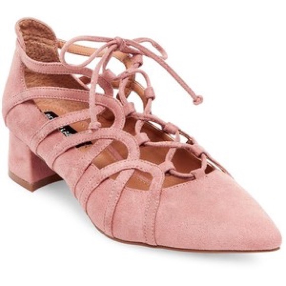 Design Lab Shoes - Design Lab Faux Suede Lace Up Block Heels NWT